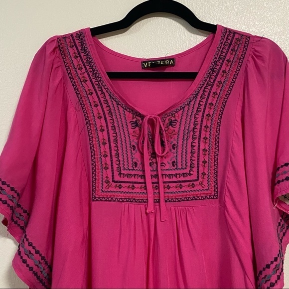 Velzera Top Women’s Size L/XL Pink Embroidered Bohemian Tunic Top - Picture 8 of 13